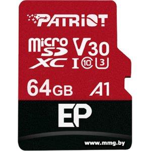 Купить Patriot 64GB microSDXC EP PEF64GEP31MCX (с адаптером) в Минске, доставка по Беларуси