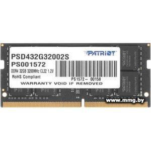 Купить SODIMM-DDR4 32GB PC4-25600 Patriot PSD432G32002S в Минске, доставка по Беларуси