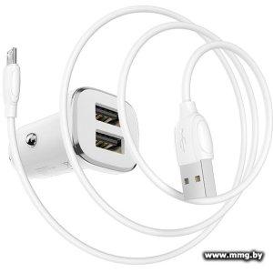 Купить Автозарядка Borofone BZ12 с кабелем MicroUSB (белый) в Минске, доставка по Беларуси