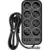 Powercom SP-08 USB03AB (1.8 м, 8 розеток, черный)