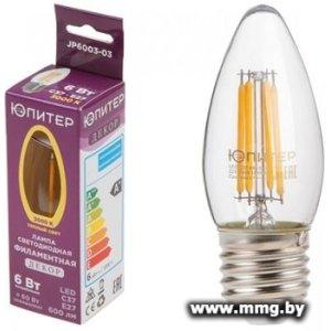 Светодиодная лампочка Юпитер C37 E27 6 Вт 3000 К JP6003-03
