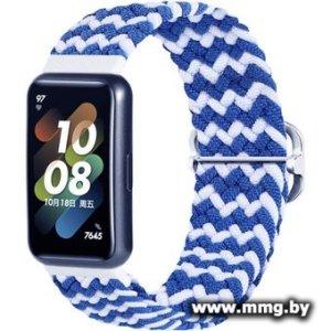 Ремешок Rumi Wick из плетеного нейлона для Huawei Band 7 (синие/белые полоски)