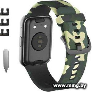 Ремешок Rumi силиконовый для Huawei Watch FIT, Watch FIT Elegant (зеленый камуфляж)