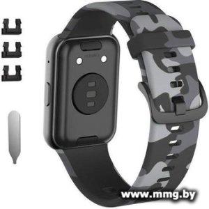 Ремешок Rumi силиконовый для Huawei Watch FIT, Watch FIT Elegant (черный камуфляж)