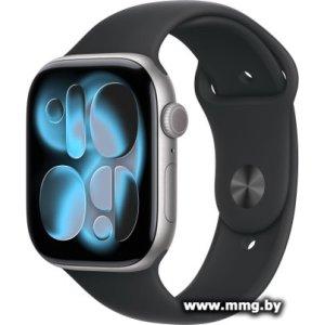 Apple Watch Series 11 46 мм (алюминиевый корпус, космический серый/черный, спортивный силиконовый ремешок S/M)