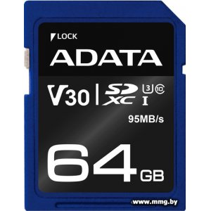 Купить ADATA 64Gb SDXC Premier Pro ASDX64GUI3V30S-R в Минске, доставка по Беларуси