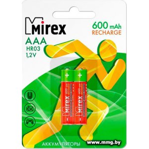 Купить Аккумуляторы Mirex AAA 600mAh 2 шт 23702-HR03-06-E2 в Минске, доставка по Беларуси