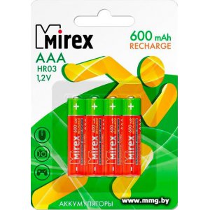 Купить Аккумуляторы Mirex AAA 600mAh 4 шт 23702-HR03-06-E4 в Минске, доставка по Беларуси
