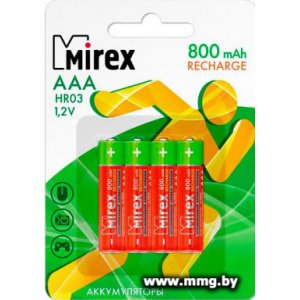 Купить Аккумуляторы Mirex AAA 800mAh 4 шт 23702-HR03-08-E4 в Минске, доставка по Беларуси