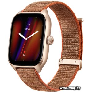 Amazfit GTS 4 (золотистый, с коричневым нейлоновым ремешком)