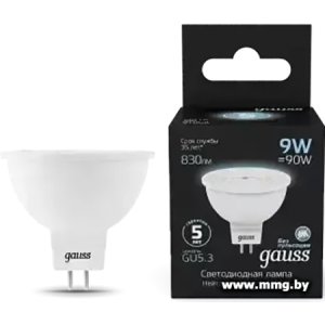 Лампа светодиодная Gauss MR16 9W 830lm 4100K GU5.3 LED 101505209