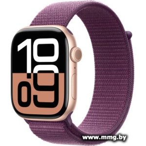Apple Watch Series 10 46 мм (алюминиевый корпус, розовое золото/сливовый, нейлоновый ремешок)