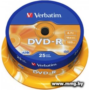 Купить Диск DVD-R Verbatim 4.7Gb 16x (25 шт) (43522) в Минске, доставка по Беларуси