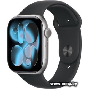 Apple Watch Series 11 46 мм (алюминиевый корпус, космический серый/черный, спортивный силиконовый ремешок S/M)
