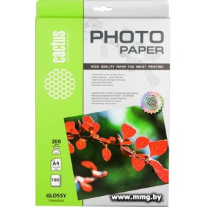 Фотобумага CACTUS Глянцевая A4 200 г/кв.м. 100 листов(CS-GA4200100)