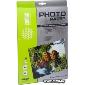 Фотобумага CACTUS Глянцевая A3 150 г/кв.м. 20 листов (CS-GA315020)