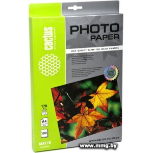 Фотобумага CACTUS Матовая A4 170 г/кв.м. 100 листов (CS-MA4170100)