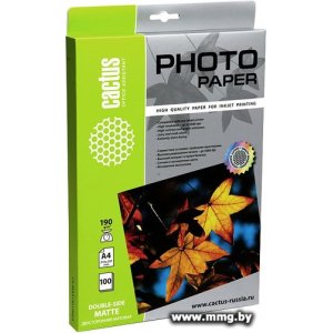 Фотобумага CACTUS Двусторонняя матовая A4 190 г/кв.м. 100 листов (CS-MA4190100DS)