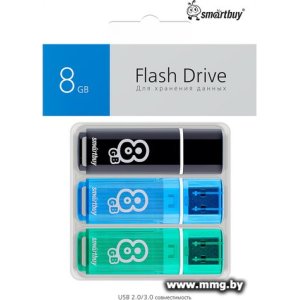 8GB SmartBuy Glossy 3 шт. (чёрный/синий/зелёный) SB008GB2GSKBGSET