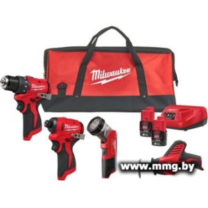 Milwaukee M12 BLPP4A-202B 4933499693 (шуруповерт, винтоверт, фонарь, сабельная, 2 АКБ, сумка)