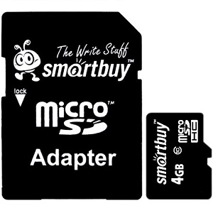 SmartBuy 4Gb microSDHC SB4GBSDCL10-01 +adapter